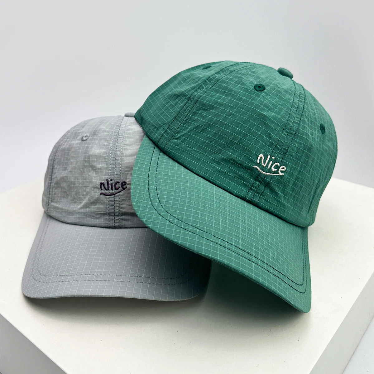 New Unisex Embroidered Nice Letters Simple Baseball Hats Breathable Quick Drying Sunshade Peaked Caps Versatile Small Lattice