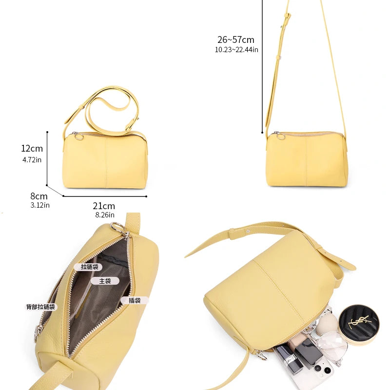 Genuine Leather Mini Crossbody Bag for Women Simple Pebbled Leather Shoulder Bag Casual Daily Small Satchels Handbag with Zipper