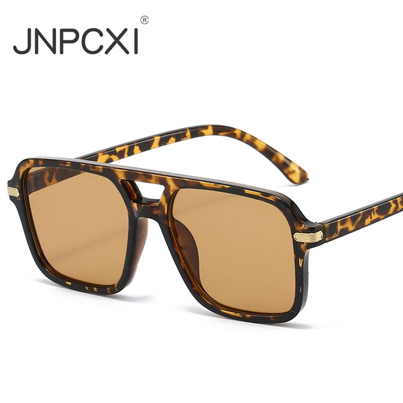 JNPCXI New Vintage Double Bridges Square Sunglasses Women Fashion Blue Green Shades UV400 Men Trending Rivets Sun Glasses