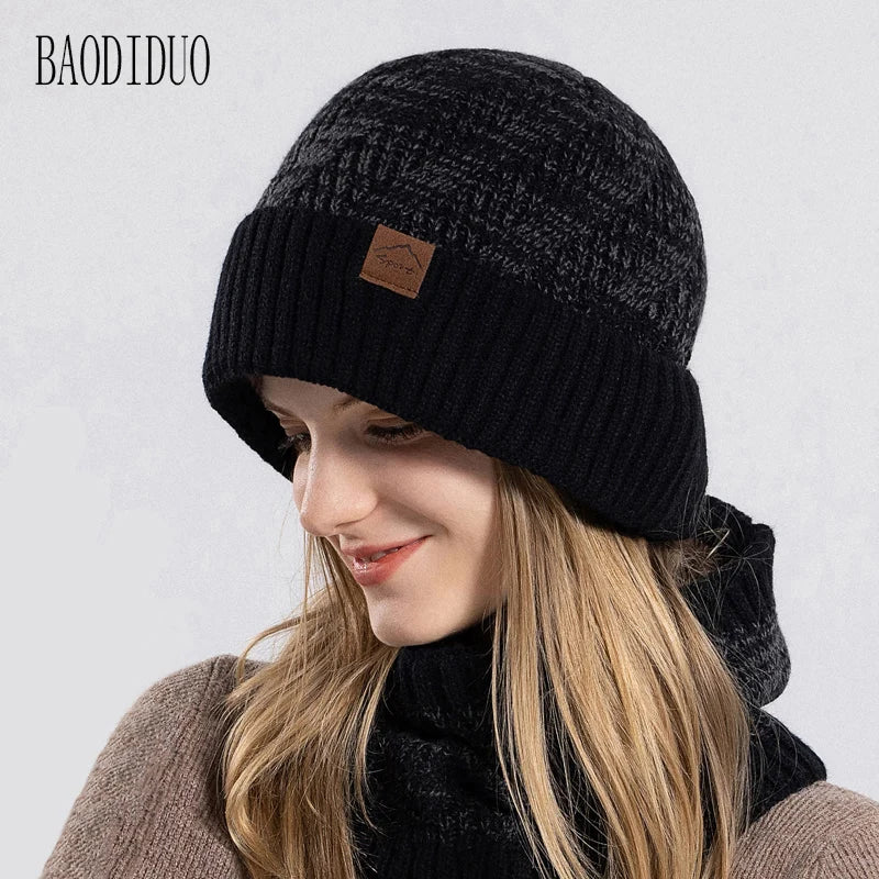Xinbaoguan 60% acrylic 9610 winter cold resistant and warm knitted hat scarf set with ear protection and plush yarn hat