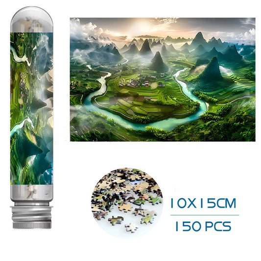 150pcs of Mini Portable Test Tube Puzzle Landscape Cartoon Toys High Difficulty Mini Blue Card Materials Essential Holiday Gifts