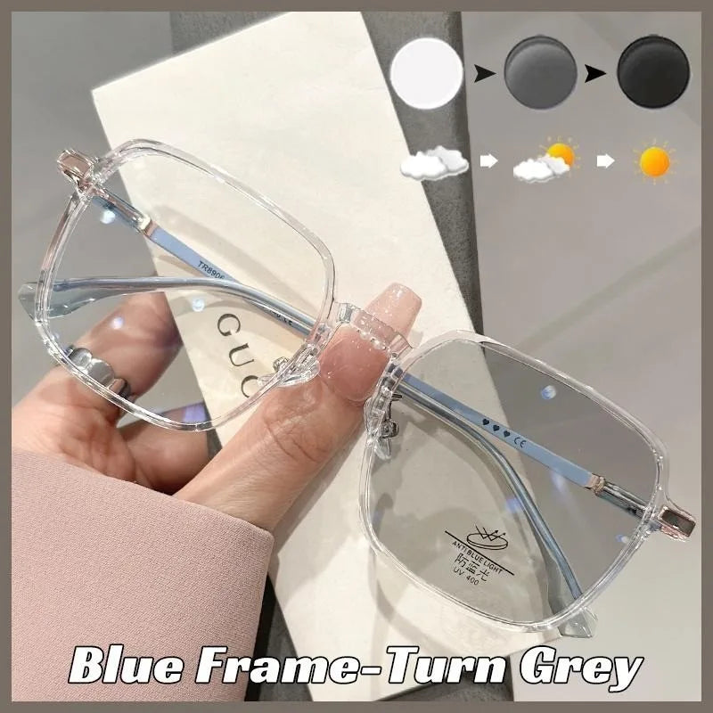 Anti Blue Light Farsighted Eyeglasses Translucent Discolored Reading Eyewear Graded Photochromic Reading Glasses 0-+400