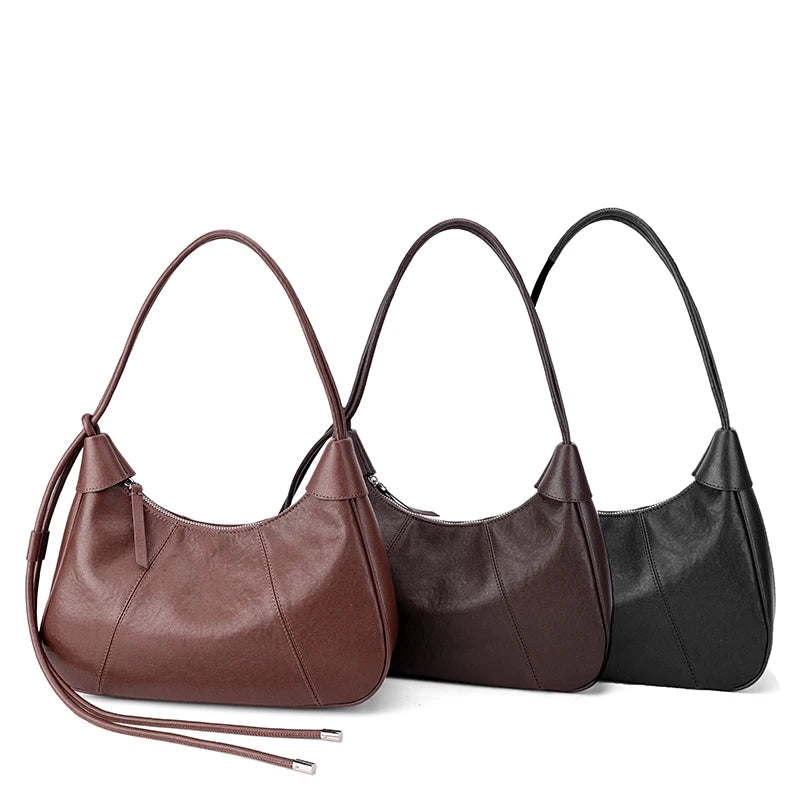 2026 Spring New Women's Luxury Designer Genuine Soft Leather Tote Underarm Bags Female Retro And Simple Shoulder Crossbody Bag
