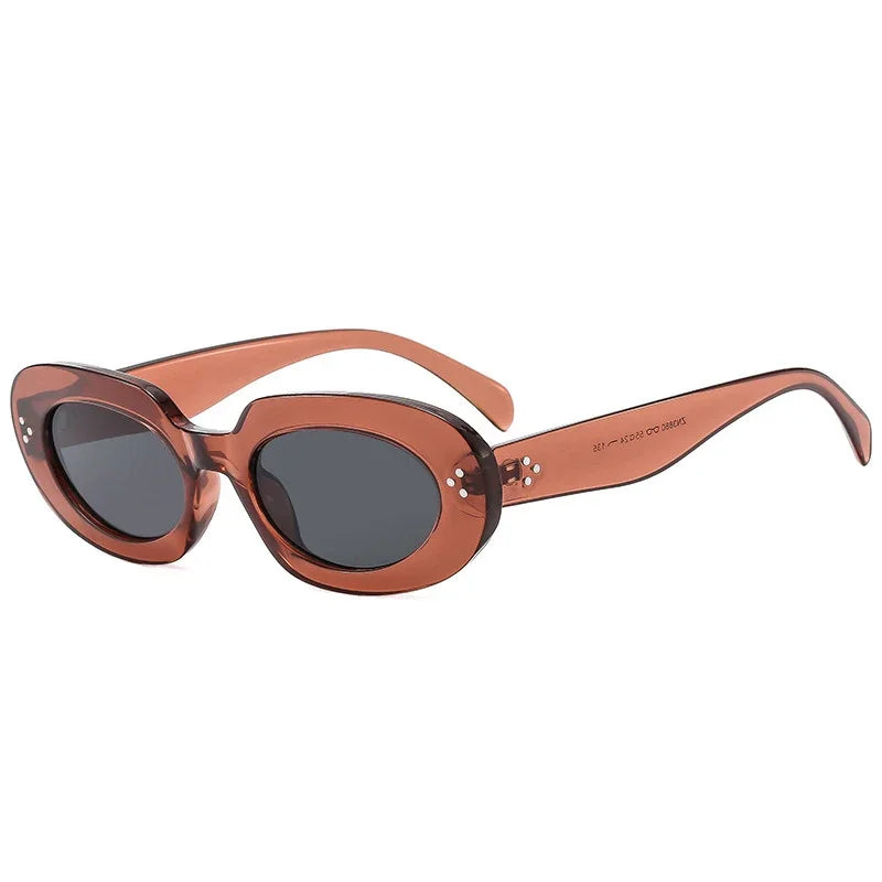 JNPCXI New Oval Women Fashion Sunglasses Shades UV400 Retro Punk Rivets Men Sun Glasses
