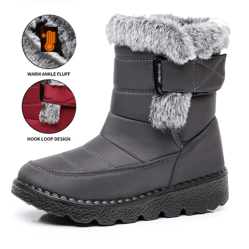 2026 Anti Slip Waterproof Snow Boots Women Faux Fur Platform Winter Ankle Boots Woman Plus Size 43 Thick Plush Cotton Booties
