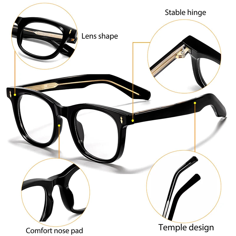CATERSIDE Fashion Men Round Eyeglass Brand Design High-Quality Tr-90 Frame Acetate Core Insert Leg Women Anti Blue Light Glasses