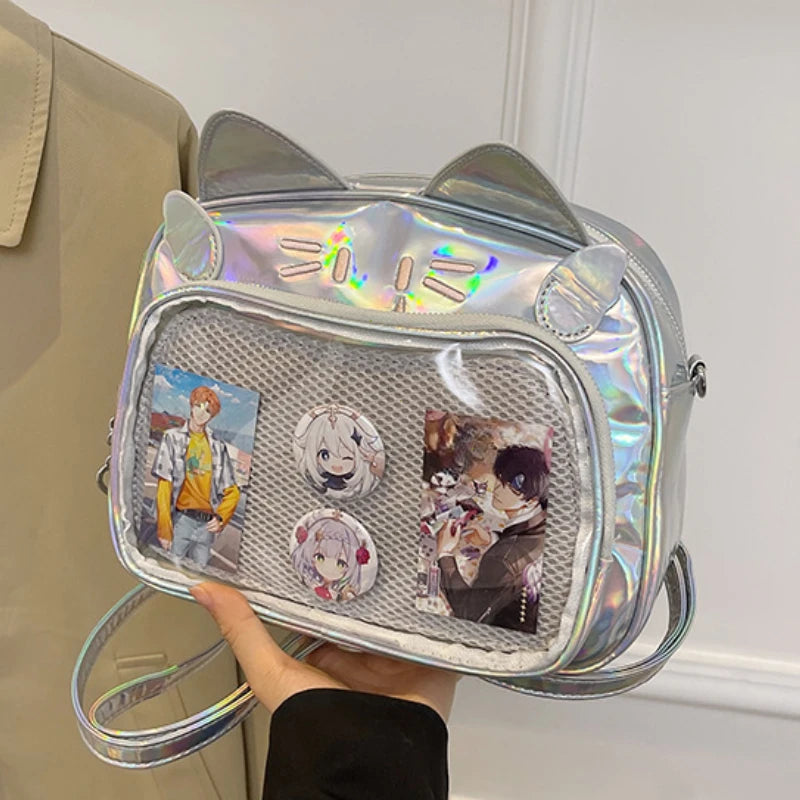 Y2K Japanese Kawaii Cat Ita Bag 2026 New Fashion Ita Backpacks Cute Girls Transparent Shoulder Crossbody Bags JK School Bags