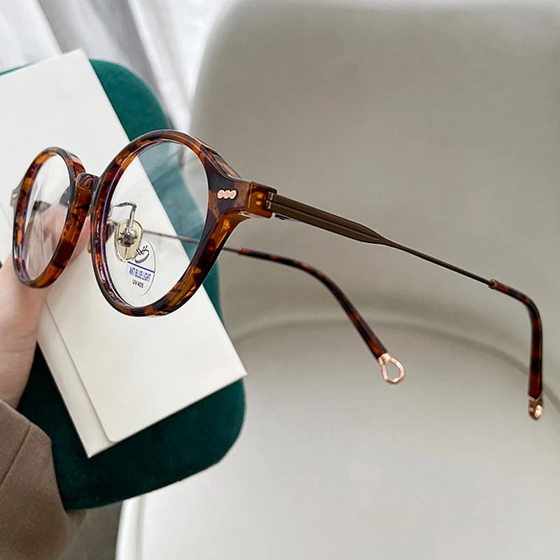 JNPCXI New Vintage TR90 Round Glasses Frame Women Fashion Clear Anti-Blu-Ray Lens Eyewear Men Optical Frame