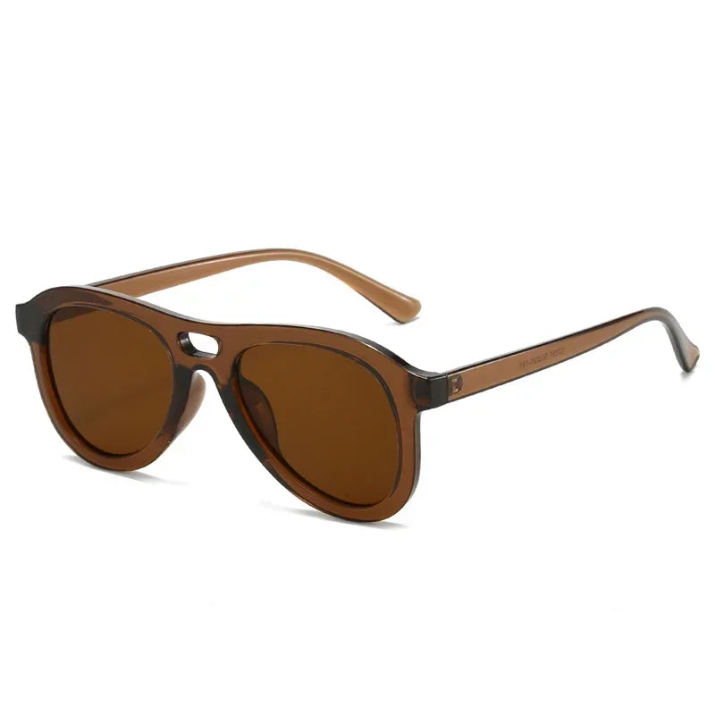JNPCXI Vintage Double Bridges Pilot Men Sunglasses Fashion Shades UV400 Women Tea Sun Glasses
