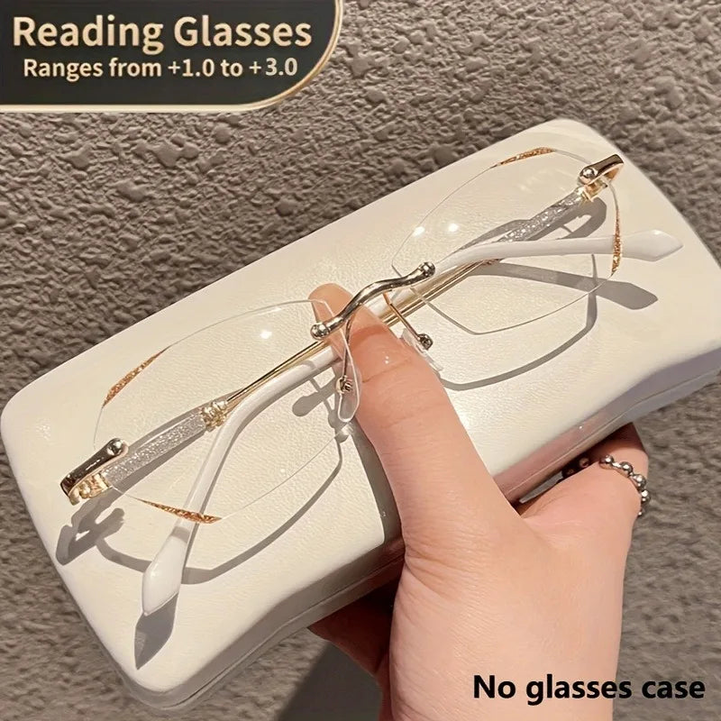 Unisex Frameless Reading Glasses Hexagonal Shape & Golden Accents for Daily Use Books Phones Computers