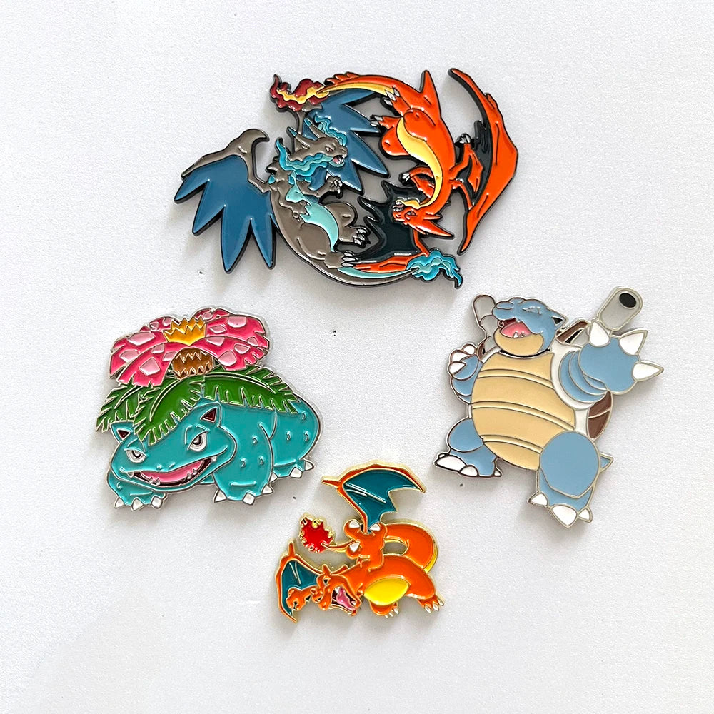 4 PCS Cartoon Pokemon Lapel Pins Set Anime Venusaur Mega Charizard Squirtle Badges Brooches for Backpacks Unisex Enamel Pin