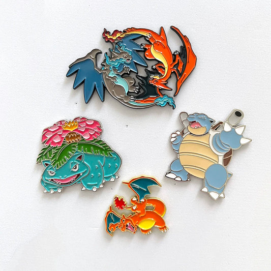 4 PCS Cartoon Pokemon Lapel Pins Set Anime Venusaur Mega Charizard Squirtle Badges Brooches for Backpacks Unisex Enamel Pin