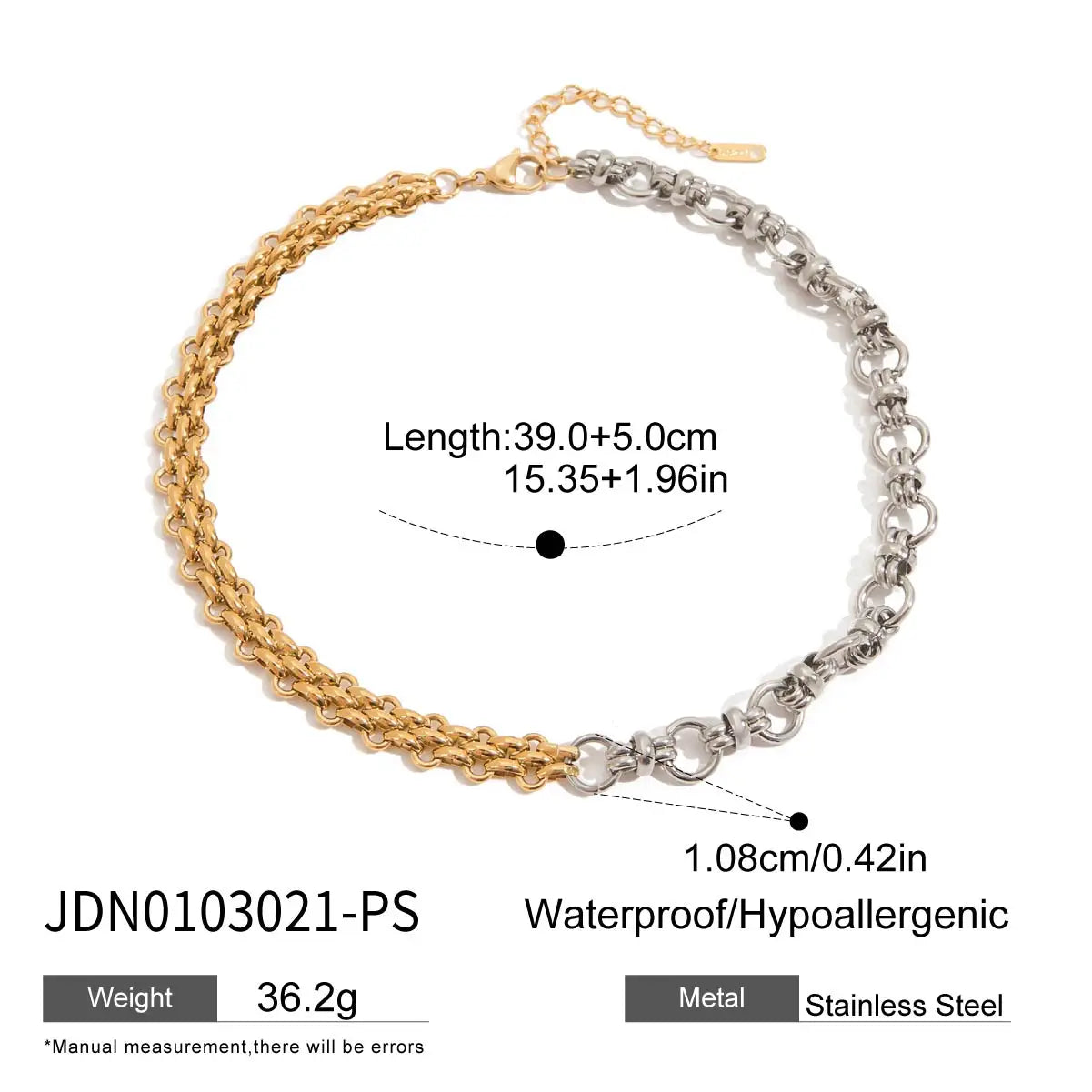 Uworld Minimalist 18K Gold Color Plated Stainless Steel Two tone Handmade Chain Necklace Stackable Basic Link Necklace Women's J