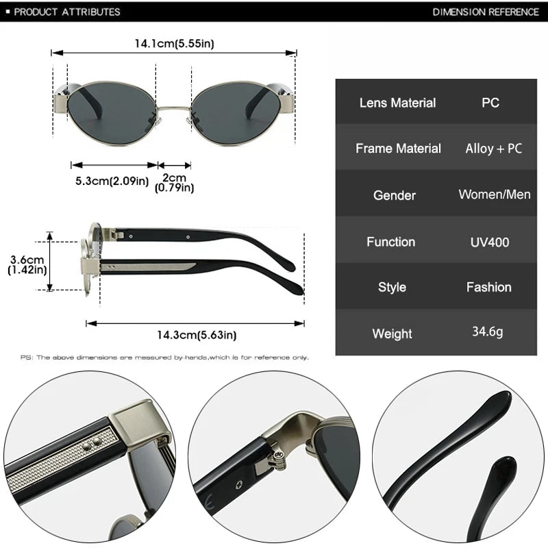 JNPCXI New Retro Oval Metal Rivets Women Luxury Sunglasses Fashion Punk Shades UV400 Trending Men Gradient Sun Glasses