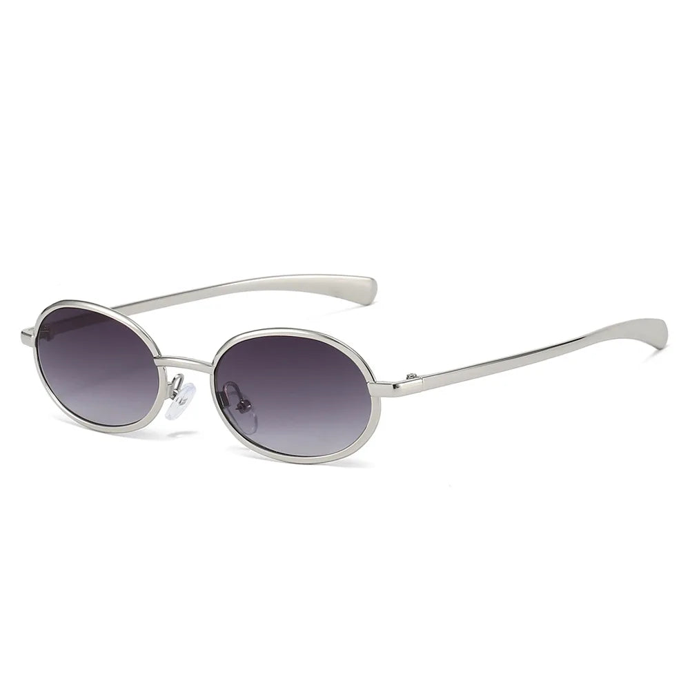 JNPCXI New Retro Small Oval Metal Sunglasses Women Silver Shades UV400 Fashion Gradient Men Punk Sun Glasses