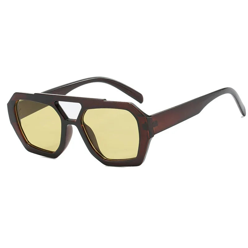 JNPCXI Vintage Square Sunglasses for Women Men Thick Frame Double Bridges Eyewear Female Fashion Polygon Sun Glasses