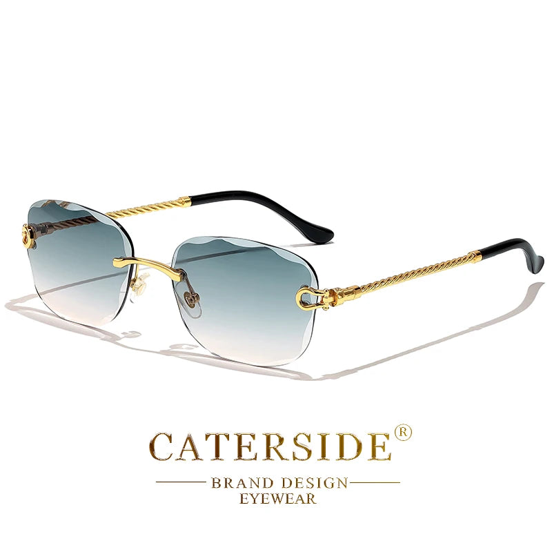 CATERSIDE Retro Sunglasses Men Brand Designer Rimless Gradient Lens Women Sun Glasses Shades Ladies Fashion Party Eyeglasses