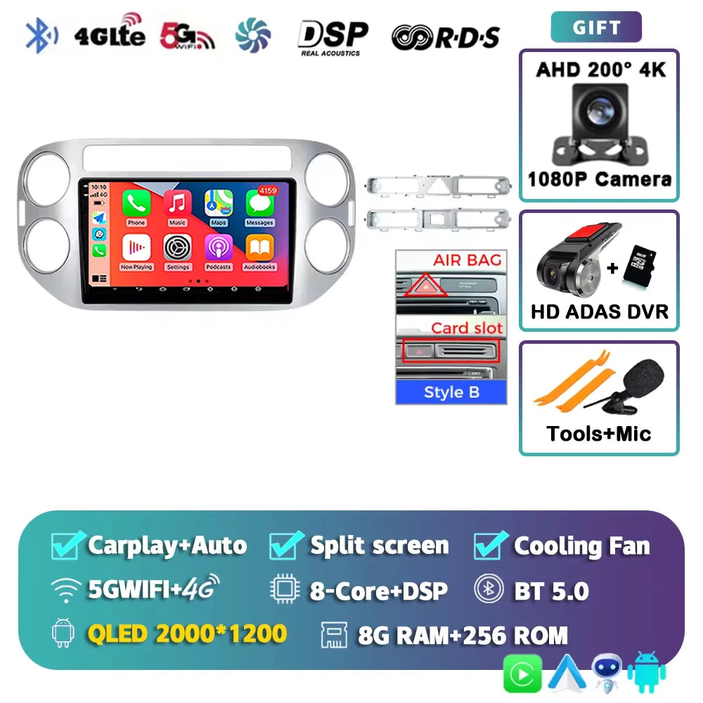 For Volkswagen VW Tiguan 2006 2010 2016 2K 12+256 QLED Android 15 CarPlay Car Radio Multimedia Video Player GPS stereo Head Unit