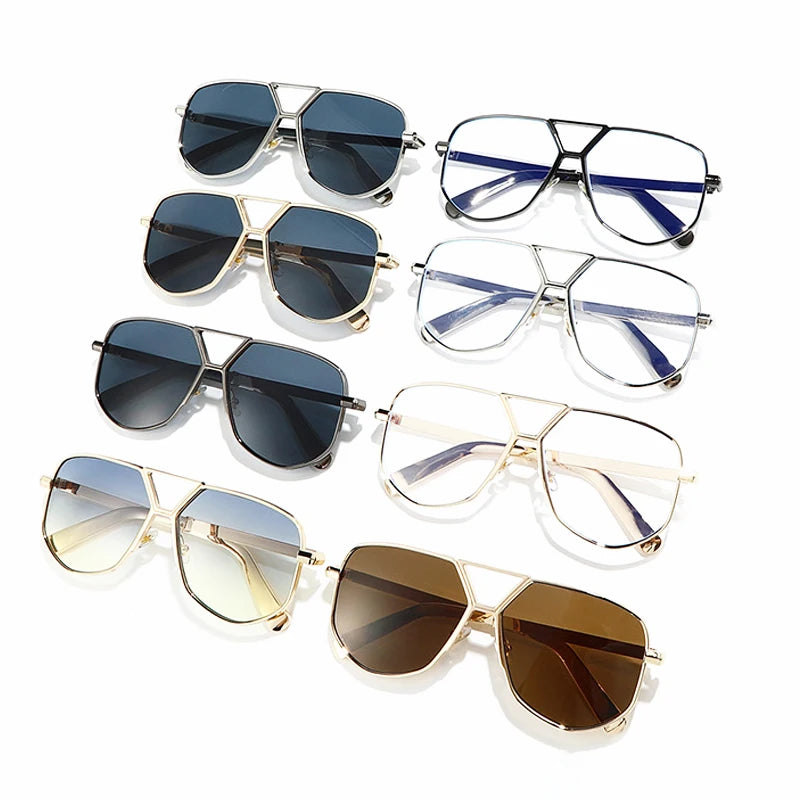 JNPCXI New Oversized Pilot Sunglasses Men Brand Designer Double Bridge Sun Glasses UV400 Metal Frames Beach Holiday Shades