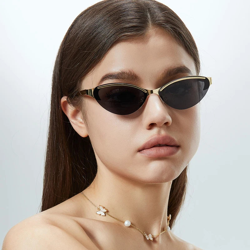 JNPCXI Fashion Cat Eye Women Sunglasses Retro Metal Colorful Tea Gradient Shades UV400 Men Trending Sun Glasses