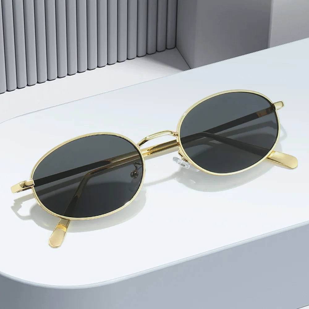 JNPCXI New Ins Popular Fashion Cat Eye Color Women Luxury Metal Sunglasses Brand Designer Oval Shades UV400 Men Sun Glasses