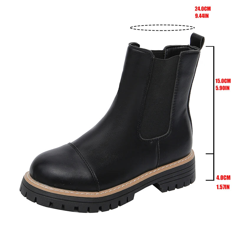 Autumn Winter Platform Chelsea Boots Women Slip On Plus Size 43 Thick Sole Ankle Boots Woman Fashion Non Slip Pu Leather Botas