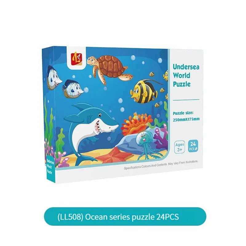 24PCS Kids Puzzle Cute Animal Undersea Cartoon Low Difficulty  Drawing Small Challenge Educational Toys Gifts Kindergarten Toys