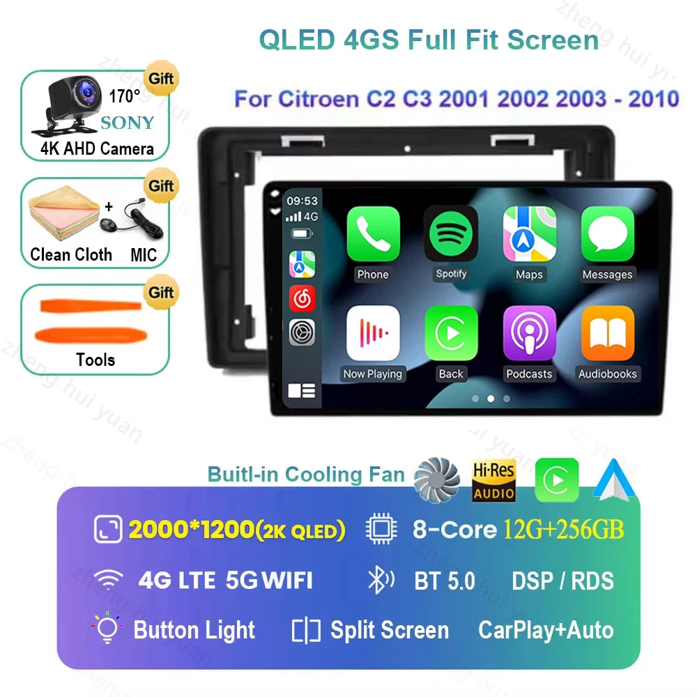 Android 16 CarPlay Auto Car Radio Multimedia navigation video Autoradio Stereo For Citroen C2 C3 2001 2002 2003 - 2010