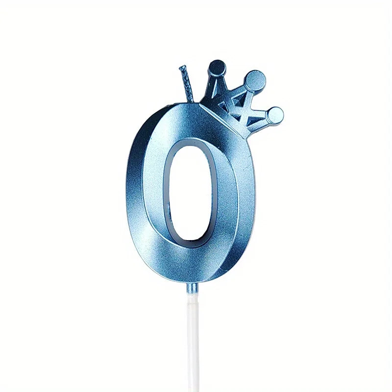 1pc, 0-9 Blue Crown Birthday Candle - Creative Party Cake Decoration and Baking Supplies for Birthdays