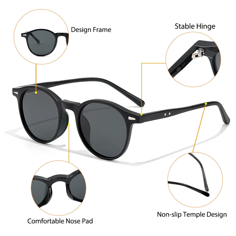 CATERSIDE Men's Fashion Polarized Sunglasses Round Frame Design TAC Lens Sun Glasses Women Outdoor Driving Travel Eyewear UV400