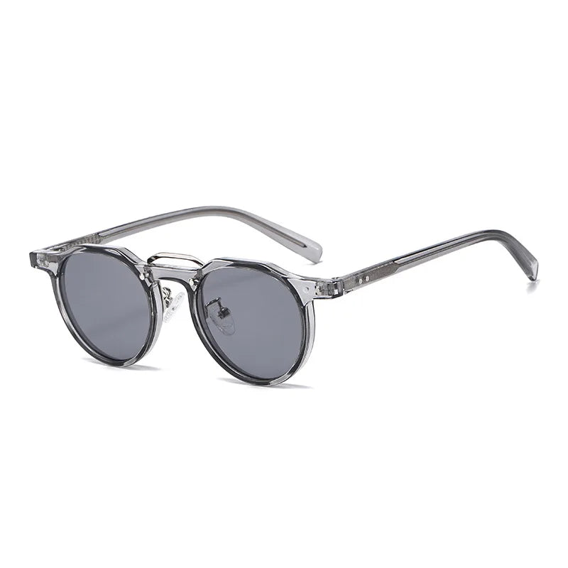 JNPCXI New Round Sunglasses Women Rivets Punk Gray Shades UV400 Fashion Men Clear Anti Blue Light Glasses Frame