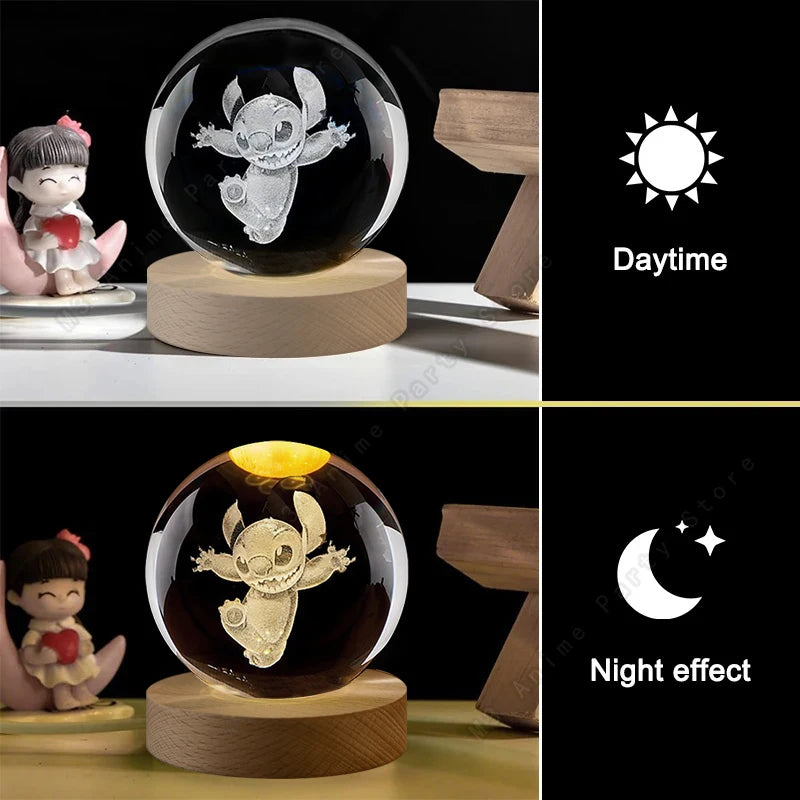 5cm Lilo and Stitch Disney Unique 3D Crystal Ball Lamp LED Luminous Night Light