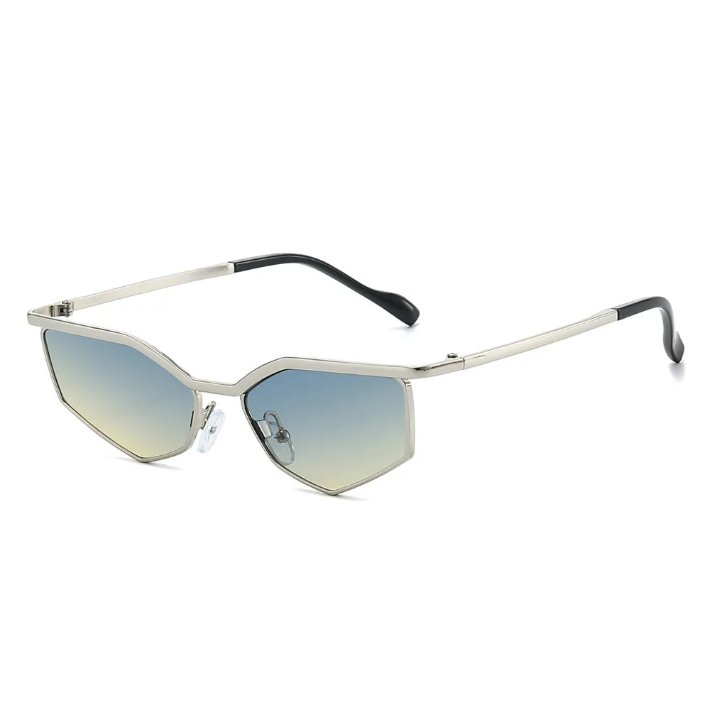 JNPCXI New Cat Eye Polygon Metal Sunglasses Women Shades UV400 Fashion Gradient Men Sun Glasses