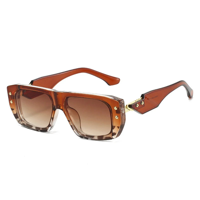 JNPCXI New Square Rivets Sunglasses Women Fashion Gray Stripe Gradient Shades UV400 Men Clear Lens Frame