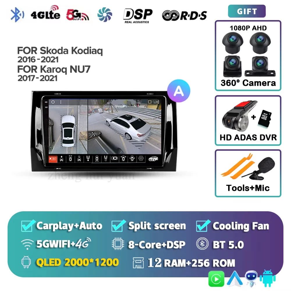 For Skoda Kodiaq 2016 - 2021 Android 15 4G WIFI Car Radio Carplay Auto Multimedia Stereo Video Player GPS Navigation 12+256GB BT