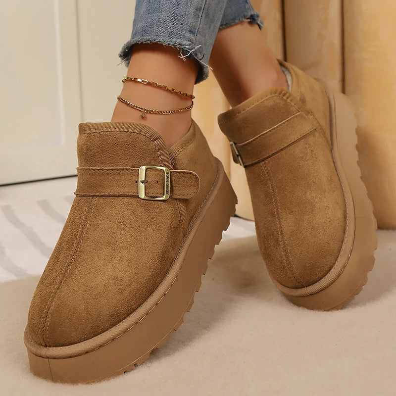 Faux Suede Platform Snow Boots Women Autumn Winter Thicken Plush Ankle Booties Mujer Non Slip Thick Sole Cotton Padded Shoes 43
