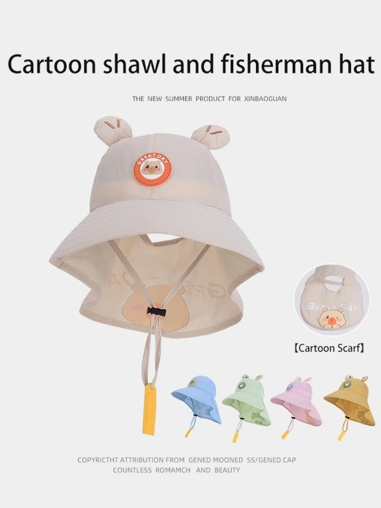 2263-Summer children's hats for boys and girls, outdoor sun protectionhats,cartooncutewhistlesunhats,widebrimshawlfishermanhats.