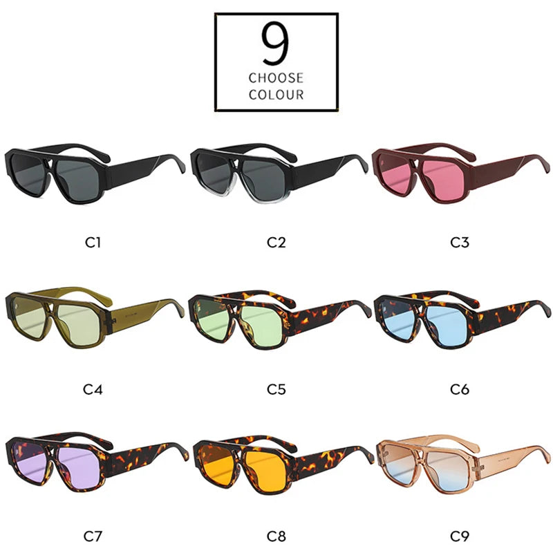 JNPCXI Fashion Double Bridges Polygon Square Women Sunglasses Green Green Shades UV400 Men Sun Glasses