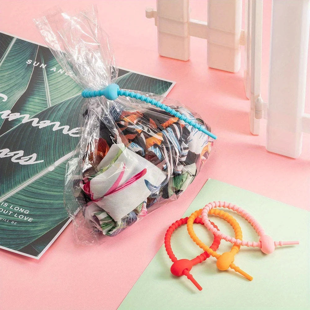 Silicone Ties Bag Clip, Cable Straps, Bread Tie, Reusable Rubber Twist Tie, Cable Clips, Silicone Cord, Household Snake Holder