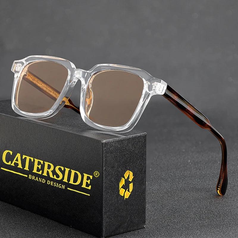 CATERSIDE Retro Sunglasses Men's Square Frame Brand Design Core Insert Temple Sun Glasses Women's Travel Party Holiday Gift