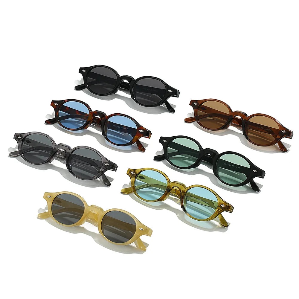 JNPCXI New Fashion Small Oval Women Sunglasses Retro Rivets Men Gray Green Shades UV400 Sun Glasses Trending Punk Sun Glasses
