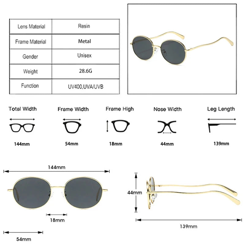 JNPCXI New Fashion Metal Round Gold Tea Sunglasses Women Shades UV400 Retro Men Punk Sun Glasses