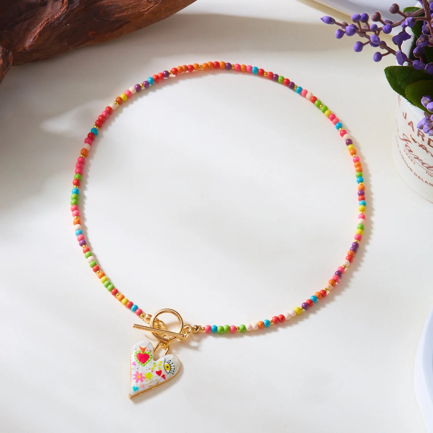 Bohemian Colorful Beads Choker Necklace for Women Round Lucky Evil Eye Heart Pendant Necklace Fashion Jewelry Y2k Accessories