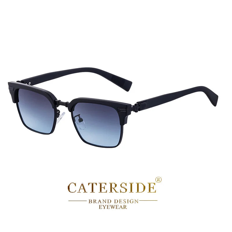 CATERSIDE Vintage Square Sunglasses Men Metal Half Frame Fashion Women Sun Glasses Travel Party Business UV400 Brand Eyewear