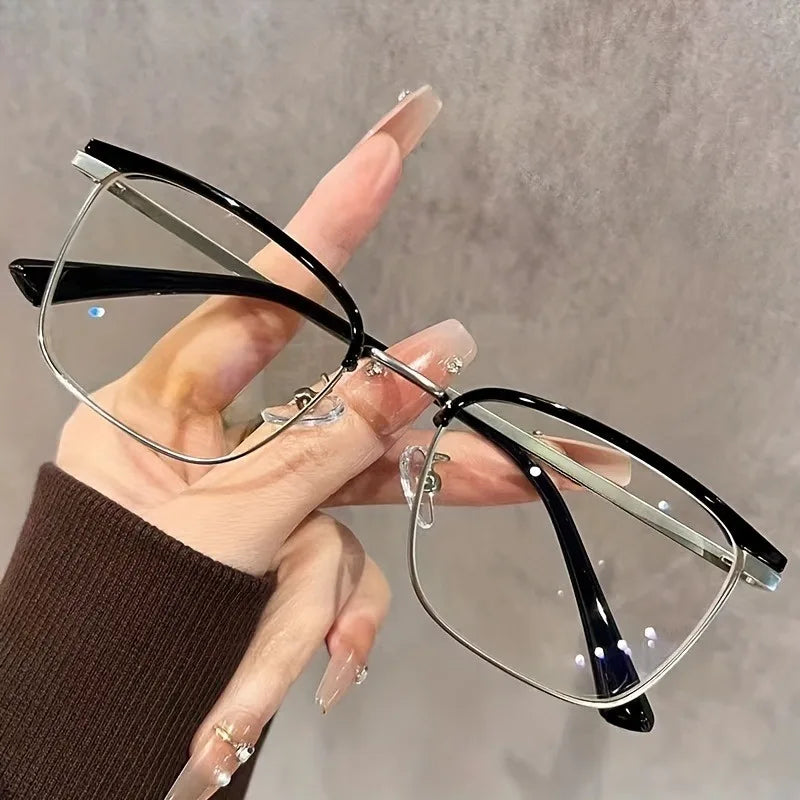 Light weight Half-Frame Round Clear Lens Glasses, Metal Frame Computer Spectacles for Women and Men