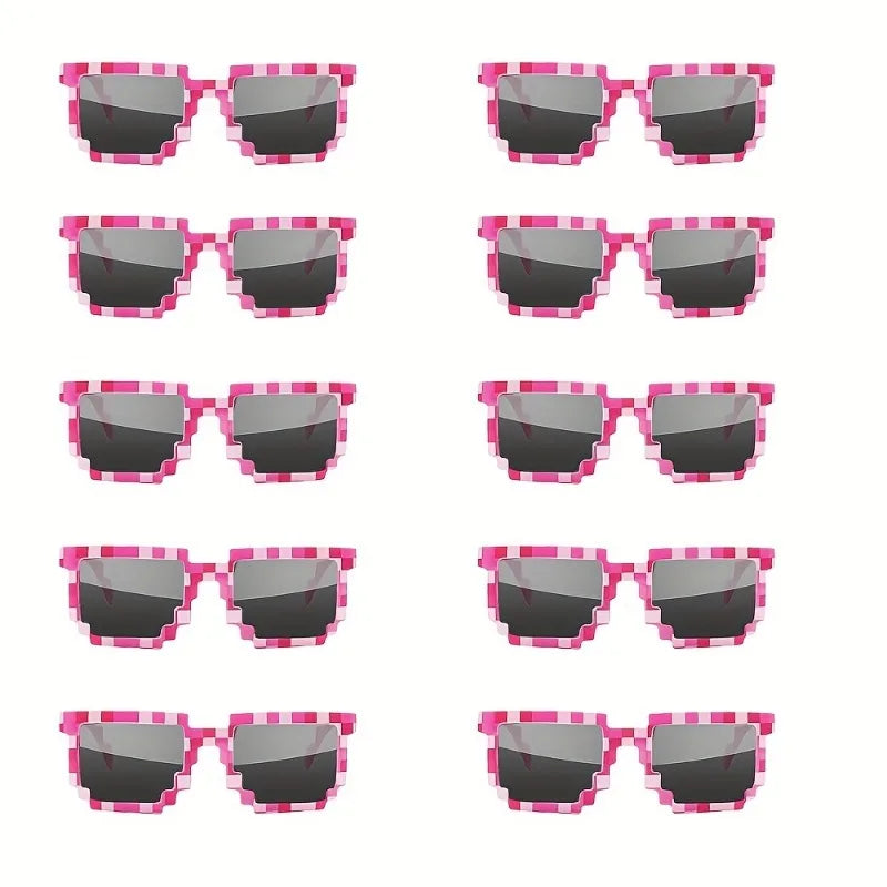 10-Pack 8-Bit Pixel Gamer Glasses, Plastic Frame Decorative Eyewear, Party Favors