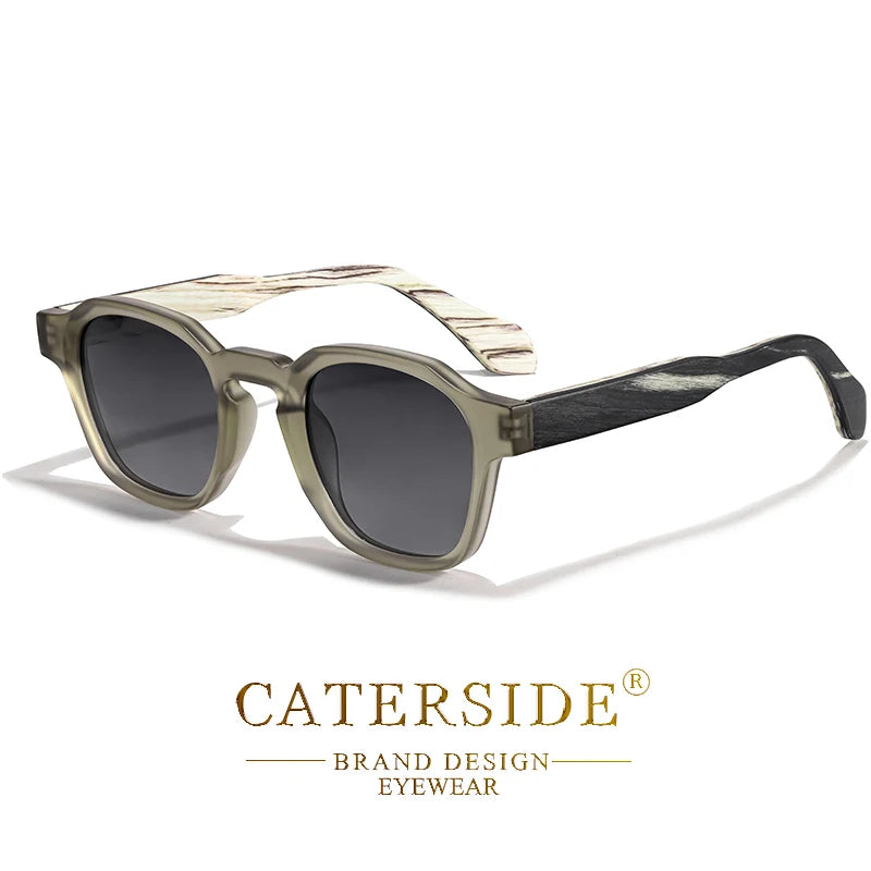 CATERSIDE Vintage Men Polarized Sunglasses Luxury Brand Design Solid Wood Leg Sun Glasses Women Driving Party Holiday Glasses