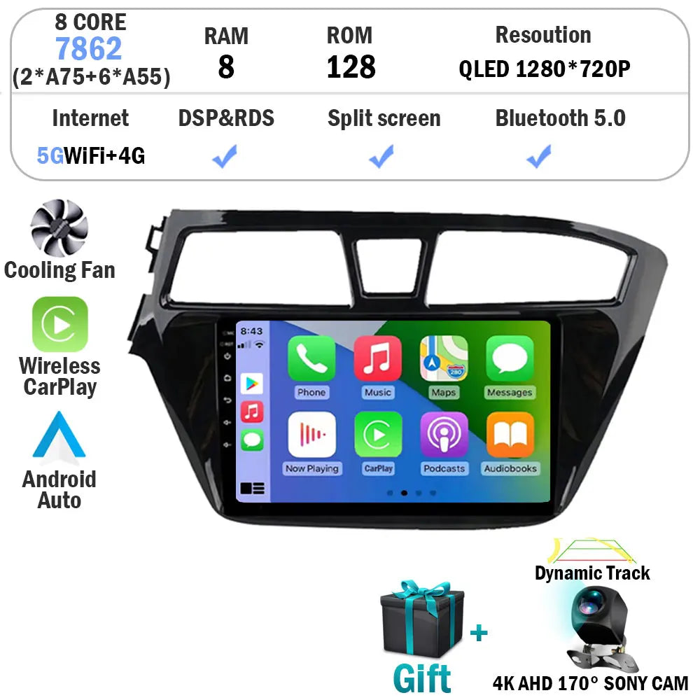 Android 15 For Hyundai I20 LHD 2015 2016 2017 2018 Car Radio Car Multimedia Player Stereo GPS Navigation WIFI 4G BT NO 2 Din DVD