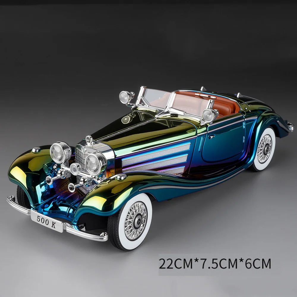 1:24 300SL 500K Alloy Vintage Car Diecast Toy Model Shock Absorption Door Opened Sound Light Pull Back Miniature Models Boy Gift
