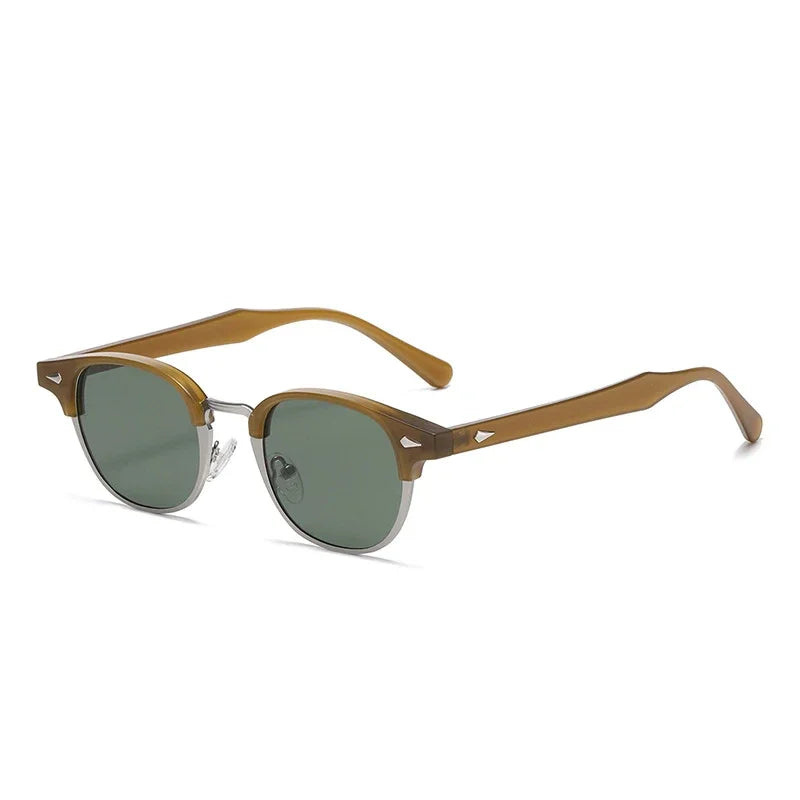 JNPCXI New Retro Classic Semi-Metal Oval Women Sunglasses Fashion Punk Men Rivets Shades UV400 Sun Glasses
